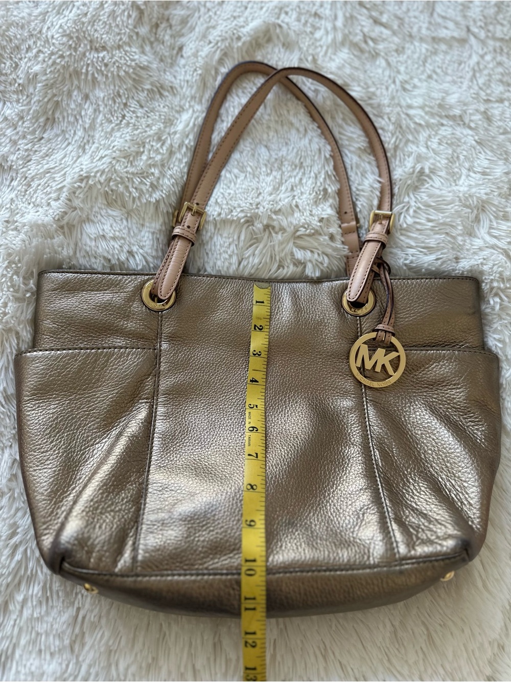 Michael Kors Metallic Bronze Gold Pebbled Leather Tote Bag Shoulder Purse - Picture 9 of 13